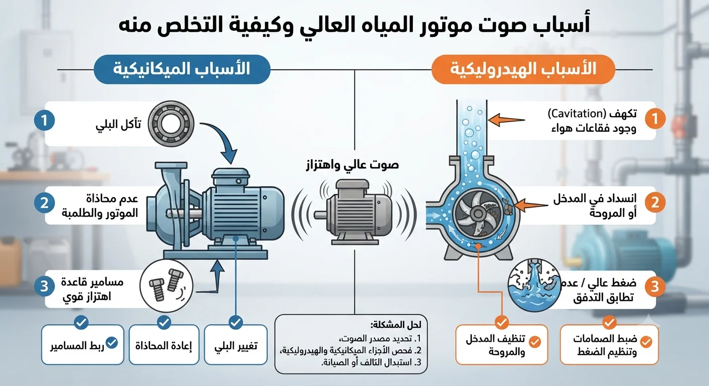 أسباب صوت موتور المياه العالي وكيفية التخلص منه