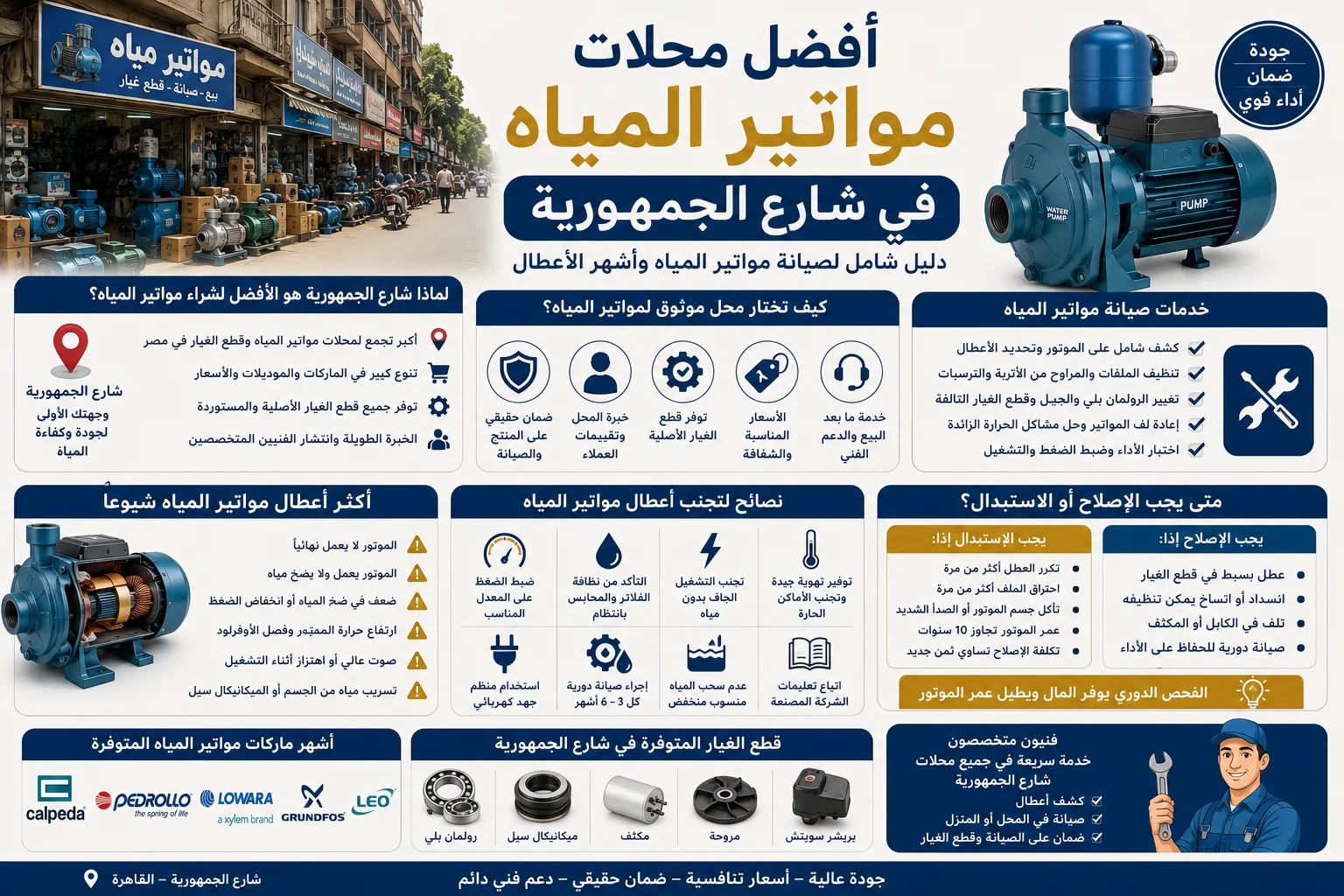 أفضل محلات مواتير المياه في شارع الجمهورية مع دليل صيانة مواتير المياه وأشهر الأعطال
