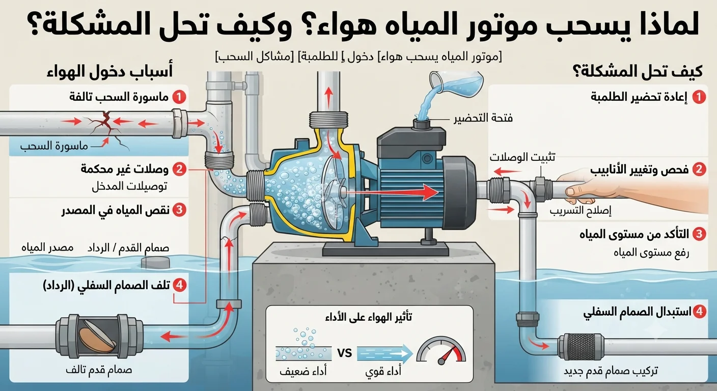 لماذا يسحب موتور المياه هواء؟ وكيف تحل المشكلة؟