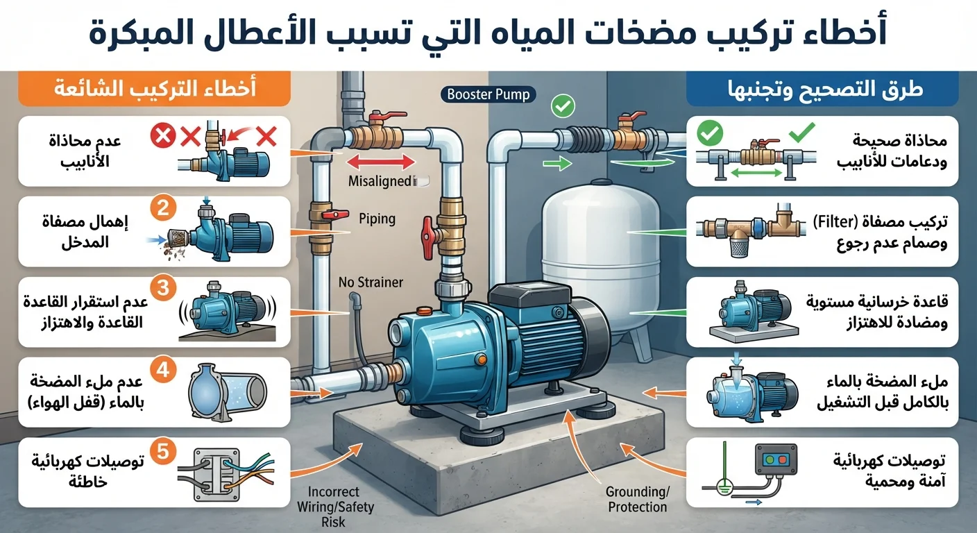 أخطاء تركيب مضخات المياه التي تسبب الأعطال المبكرة