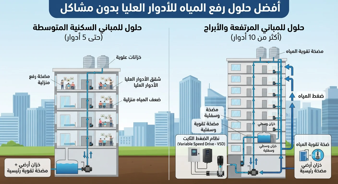 أفضل حلول رفع المياه للأدوار العليا بدون مشاكل