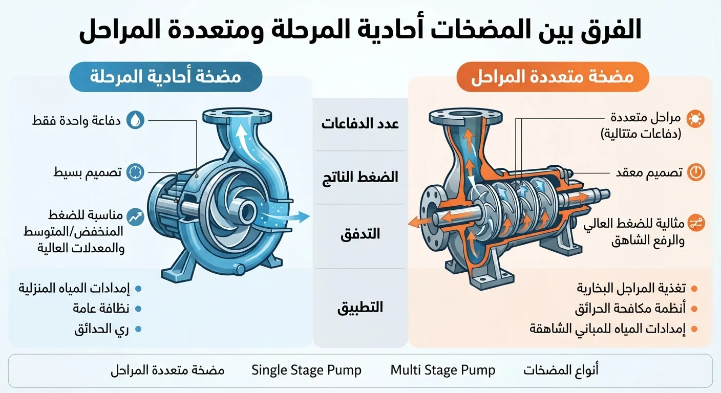 الفرق بين المضخات أحادية المرحلة ومتعددة المراحل