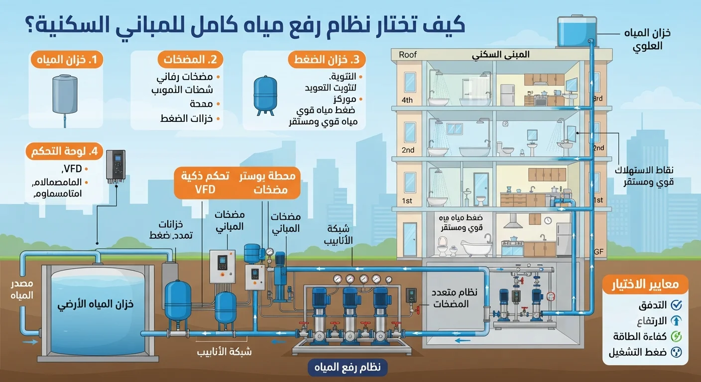 كيف تختار نظام رفع مياه كامل للمباني السكنية؟