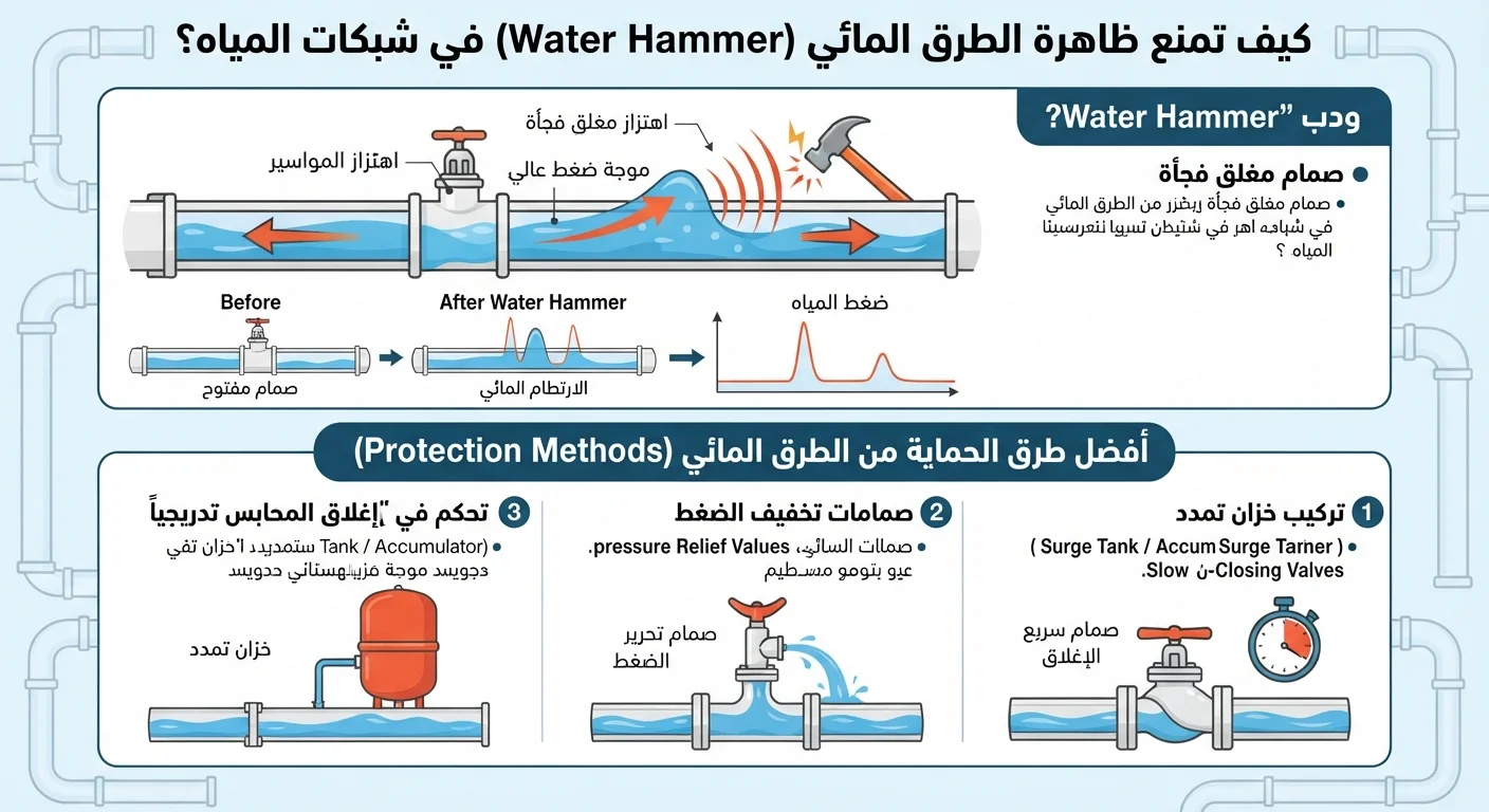 كيف تمنع ظاهرة الطرق المائي (Water Hammer) في شبكات المياه؟